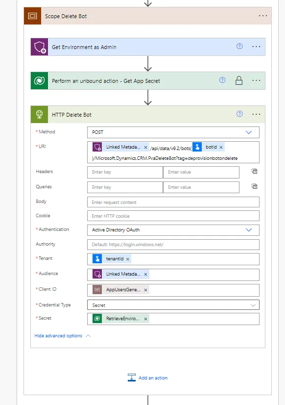 Screenshot of the Chatbot Remover Child Flow, Part 2