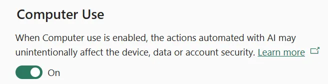 Screenshot of the setting from the Power Platform Admin Center to enable or blocked CUA