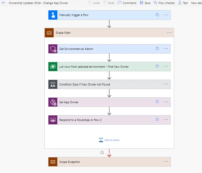 Screenshot of the design for the App child flow of the Ownership Updater