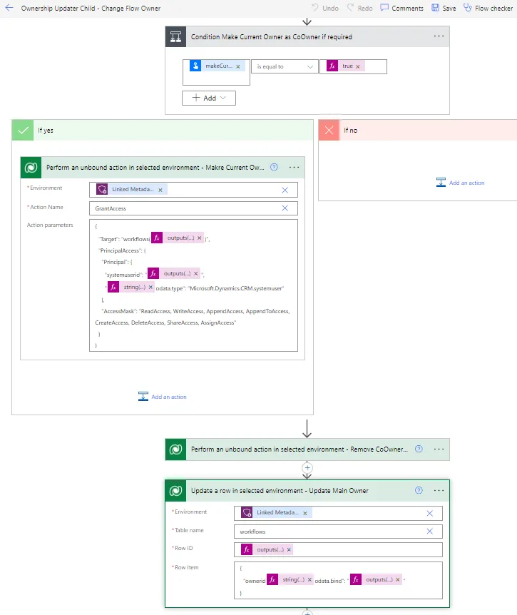 Screenshot of the design for the Flow child flow of the Ownership Updater