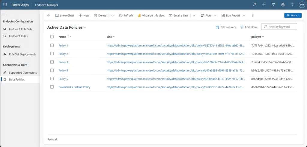 Screenshot showing data policies