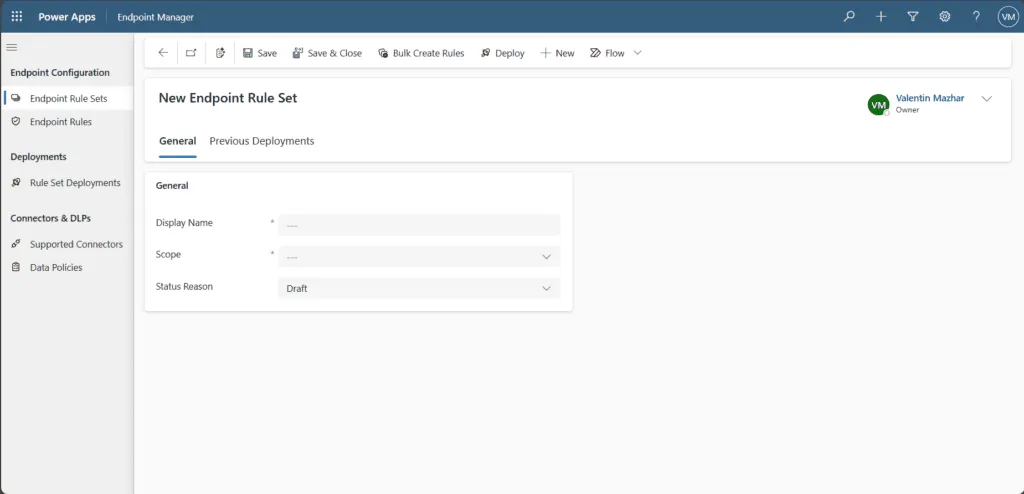 screenshot showing the creation of a rule set