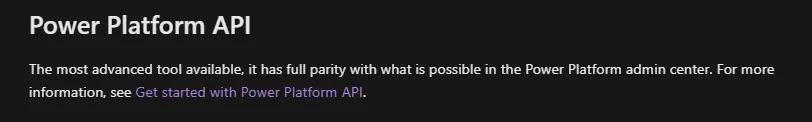 screenshot showing Microsoft statement about the Power Platform API