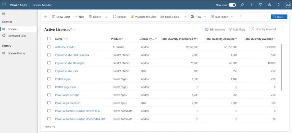 Screenshot of the Licenses page of the License Provisions Checker App