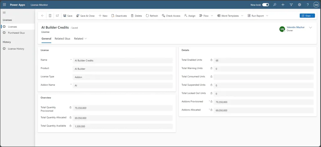 screenshot of the license main form