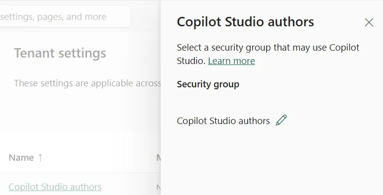 Screenshot showing the PPAC tenant settings to control agent authors