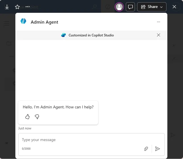 Screenshot showing an agent in the SharePoint file dialog