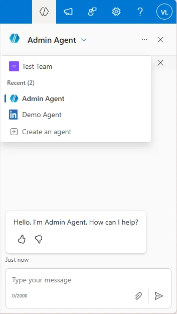 Screenshot showing an agent in the SharePoint agent picker