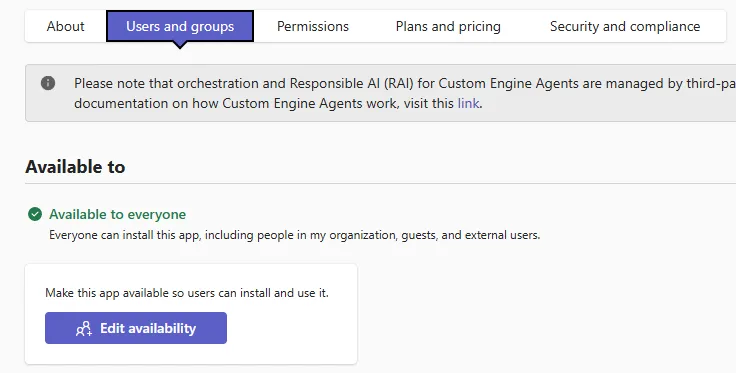 Screenshot showing the TAC App availability tab