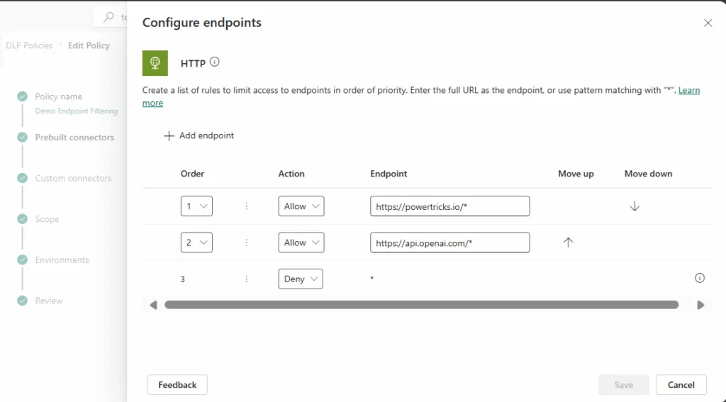 Screenshot showing the endpoint filtering feature in PPAC